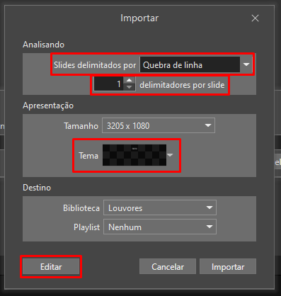 Conferir tema e quebra