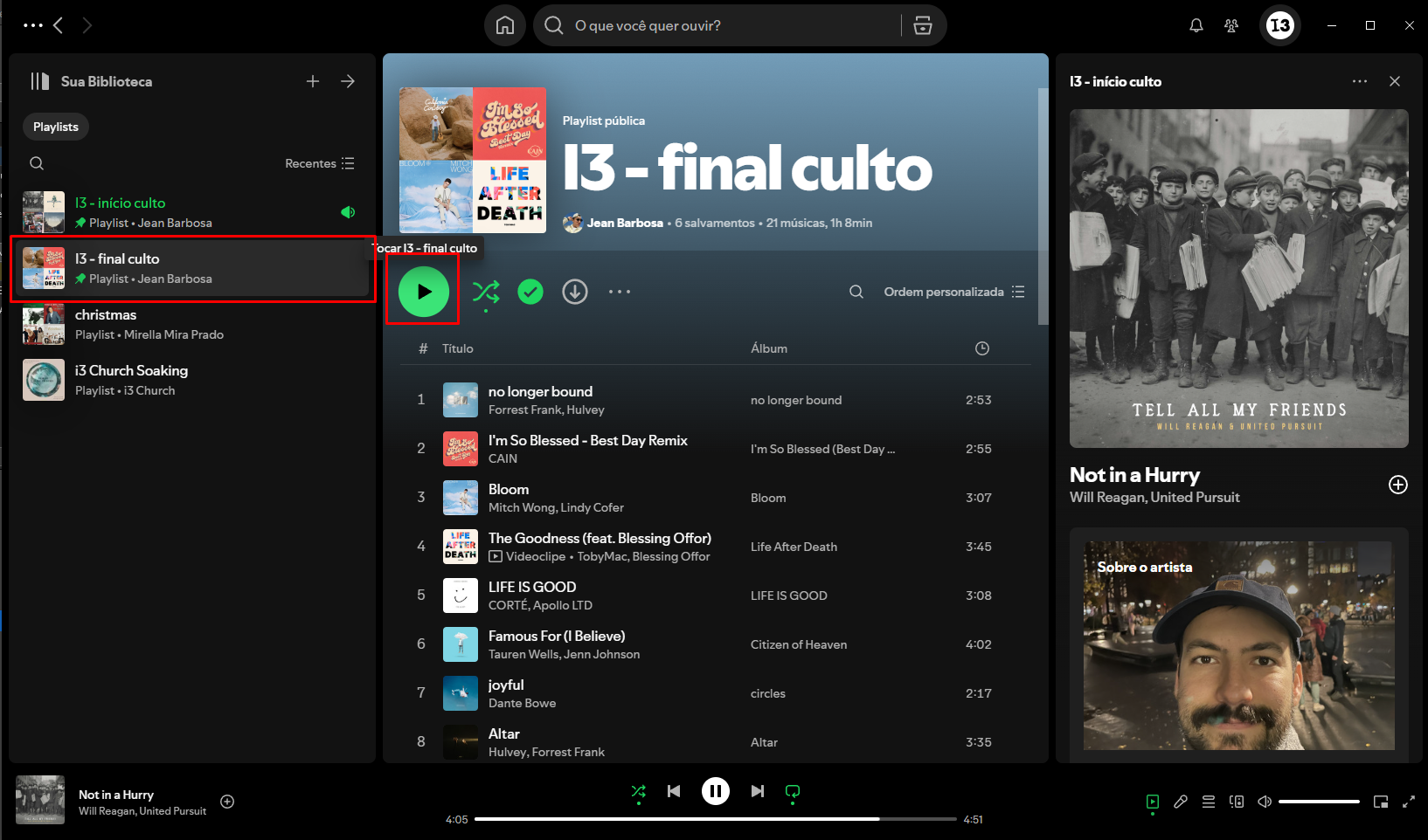 Playlist de final de culto