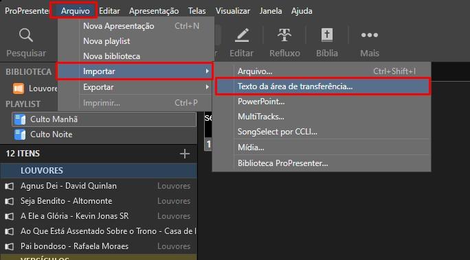 Importar texto da área de transferência